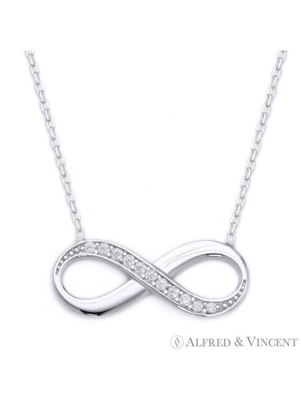 Infinity Charm CZ Crystal Pendant in .925 Sterling Silver w/ Rhodium